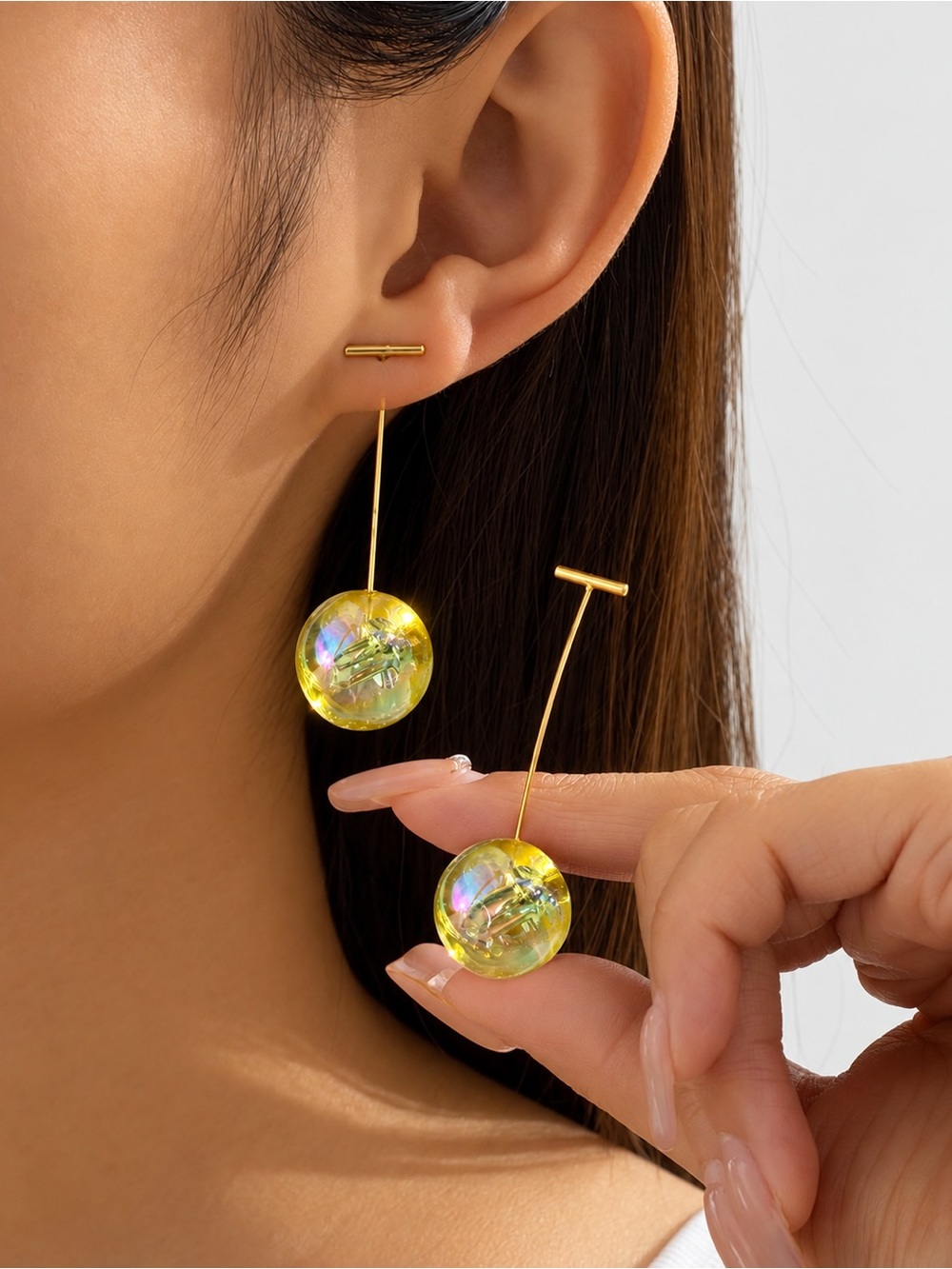 Gold and Yellow Cherry Drop Earrings